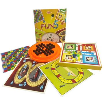 Kids Mandi Five in One Fun Board Game | Brainvita, Ludo, Snake and Ladder, Racing and Cricket Board Games Set for Kids and Family | 2-4 Players - Age 5 Years and Above