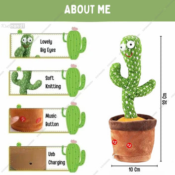 Kids Mandi Cactus Toy - Dancing and Talking Toy | Repeats What You say | (1 Year Warranty) | Rechargable, Baby, Kids, Year 1 2 3 4 5, Sing, Education, Fun, Gift, Children, Battery, Birthday
