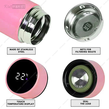 Sisq Stainless Steel Temperature Water Bottle Thermos |Double Wall Vacuum Intelligent Cup with Led Smart Display |Hot and Cold Bottle - 500 ML Pink,for Office, Home, Gym, Outdoor Travel