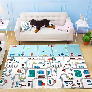 STAZIE| Foldable Baby Play Mat, Double-Sided Design with Road Map and Vehicle Pattern, Large Size for Crawling and Playing