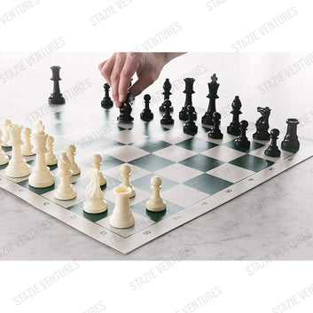 STAZIE | Tournament Chess Set | 17 Inch Foldable Chess Board with Classic Staunton Pieces | Super Heavyweight Design with 2 Extra Queens | Professional Chess Set for Kids & Adults