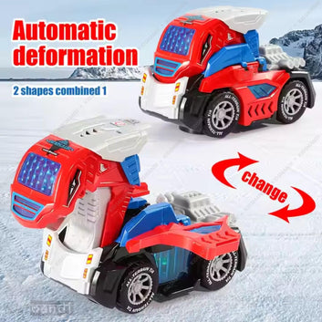 Kids Mandi 2-in-1 Dinosaur Robot Car | Transforming Brachiosaurus Toy with LED Lights & Roaring Sounds | Push & Go Action Toy for Kids (Multicolour)