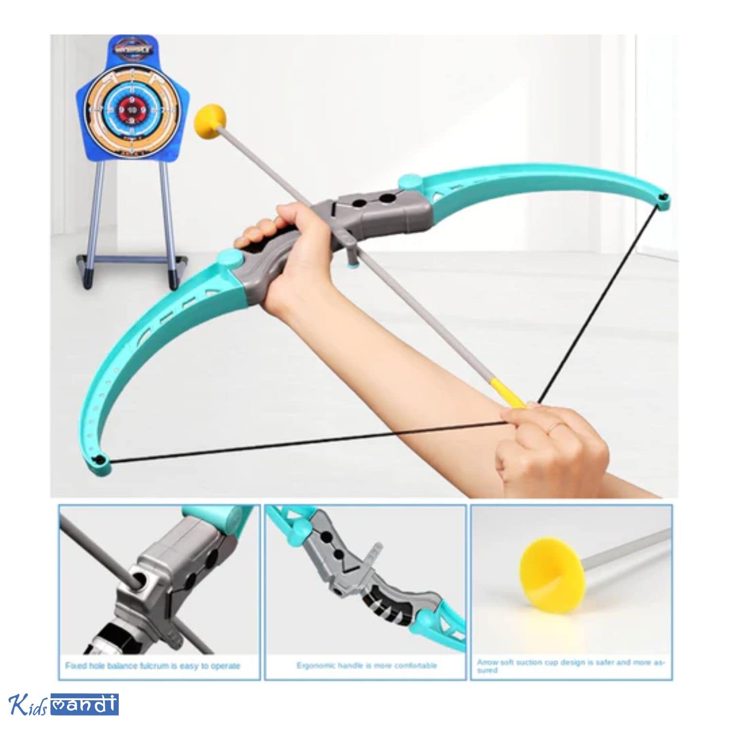 Kids Mandi archery bow and arrow toy set with target board.
