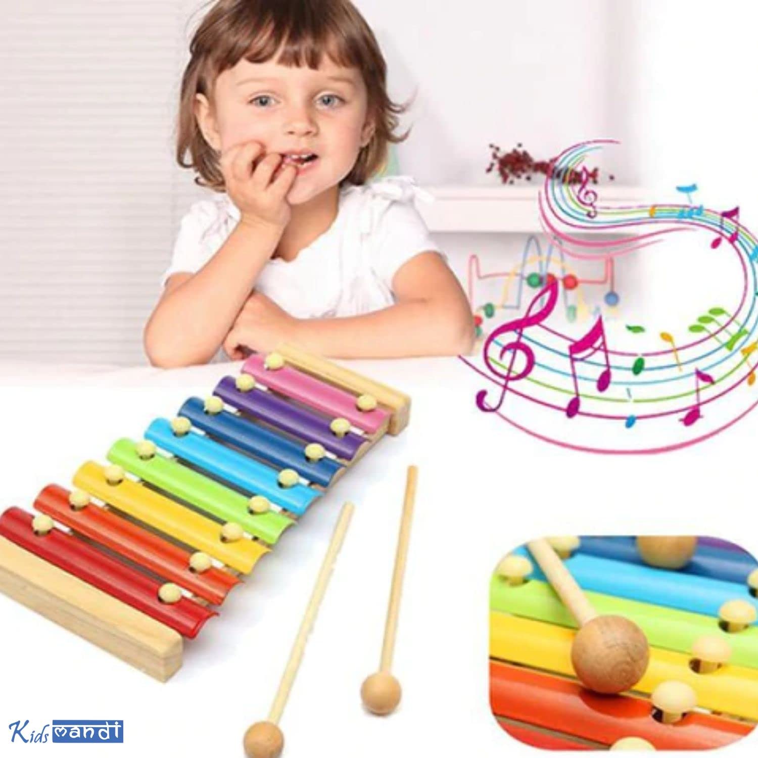 KIDS MANDI Wooden Xylophone Glockenspiel Musical Toy for Toddlers
