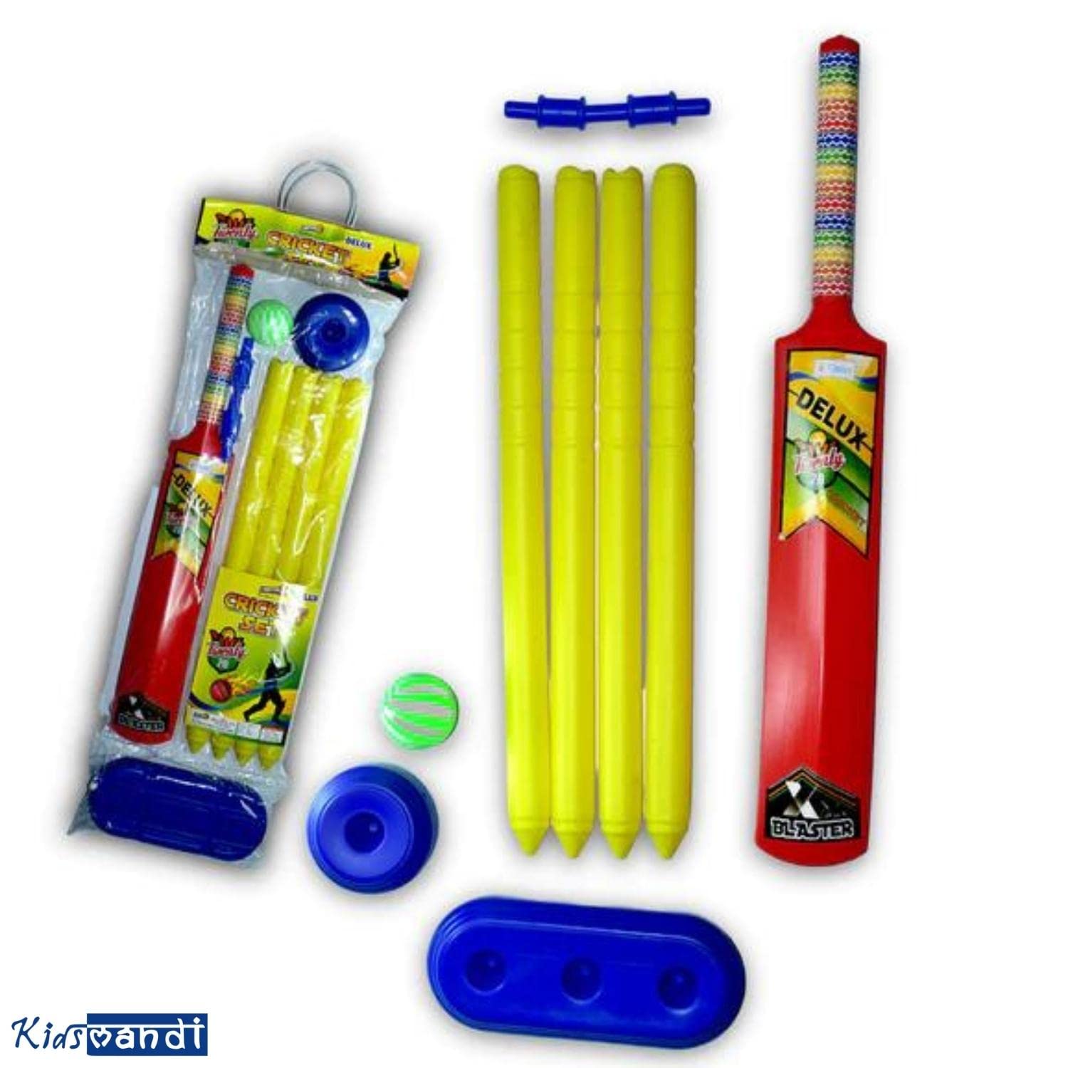 Kids Mandi lightweight bat, ball, and hockey combo. Ideal for indoor/outdoor play. Non-toxic, child-safe. Great gift for boys/girls. Color may vary.