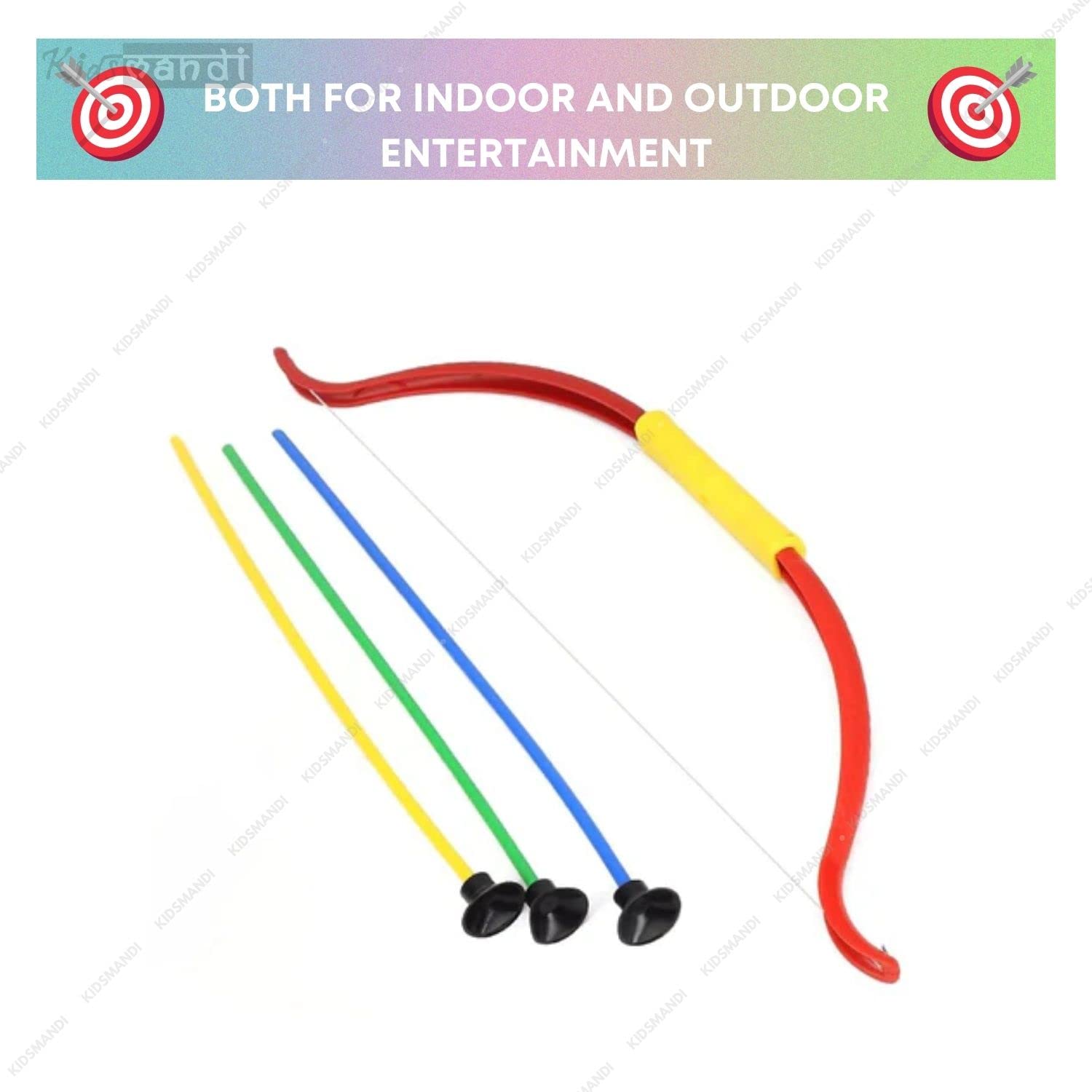 Kids Mandi plastic archery bow and arrow toy set with target board.