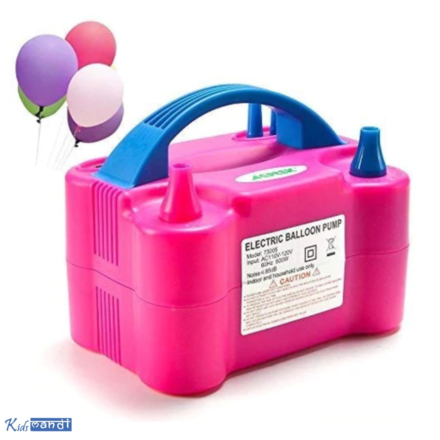 Kids Mandi portable electric air balloon pump with dual nozzle.