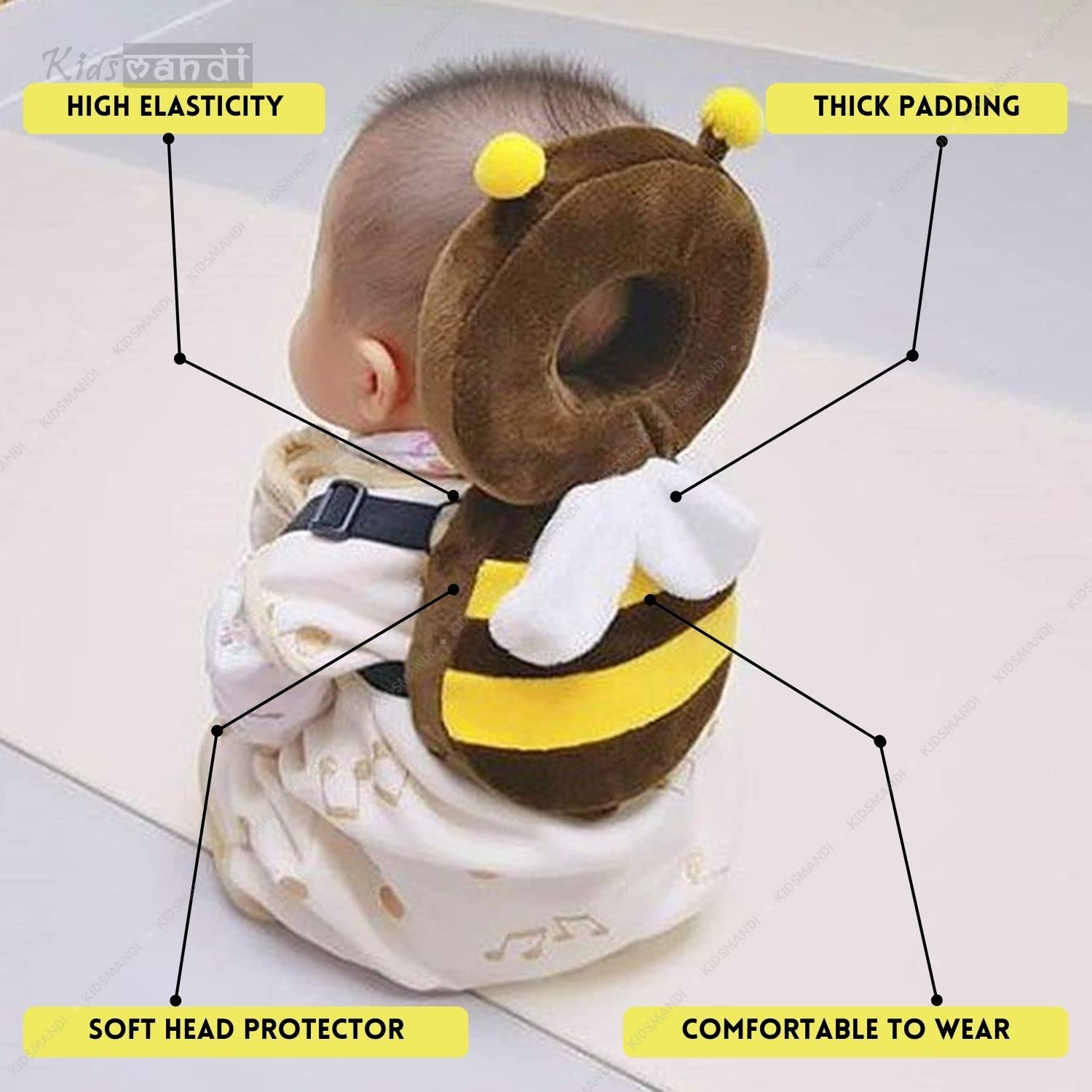 Kids Mandi baby head protector cushioned plush toy for crawling.