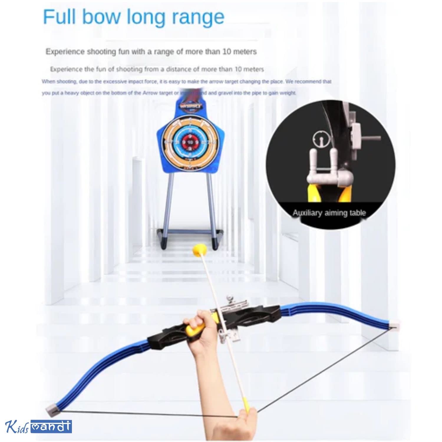 Kids Mandi archery bow and arrow toy set with target board.