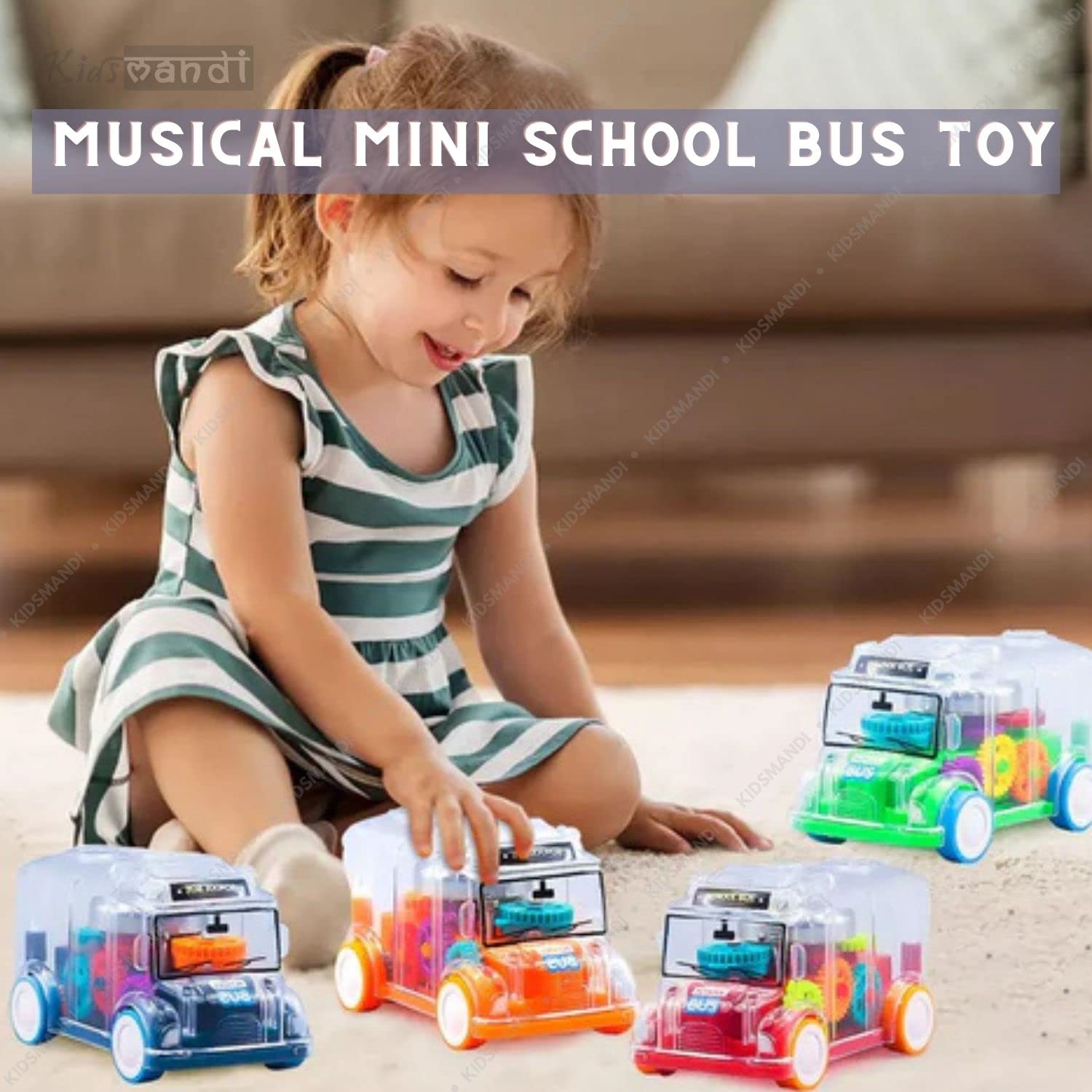 Kids Mandi Mini School Bus Toy with Tinkling Light and Sound