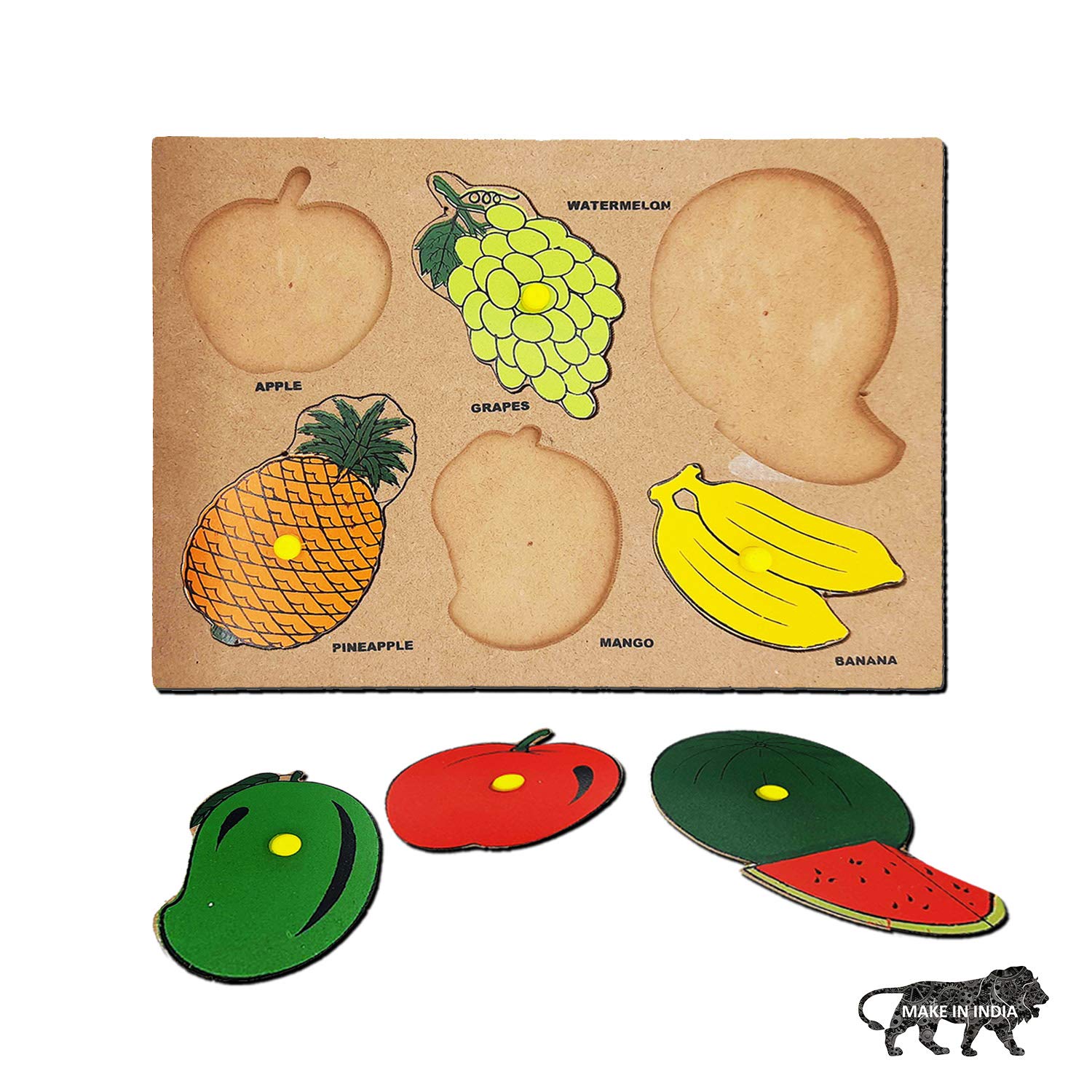 Kids Mandi Wooden Identification Tray Puzzle with Knobs
