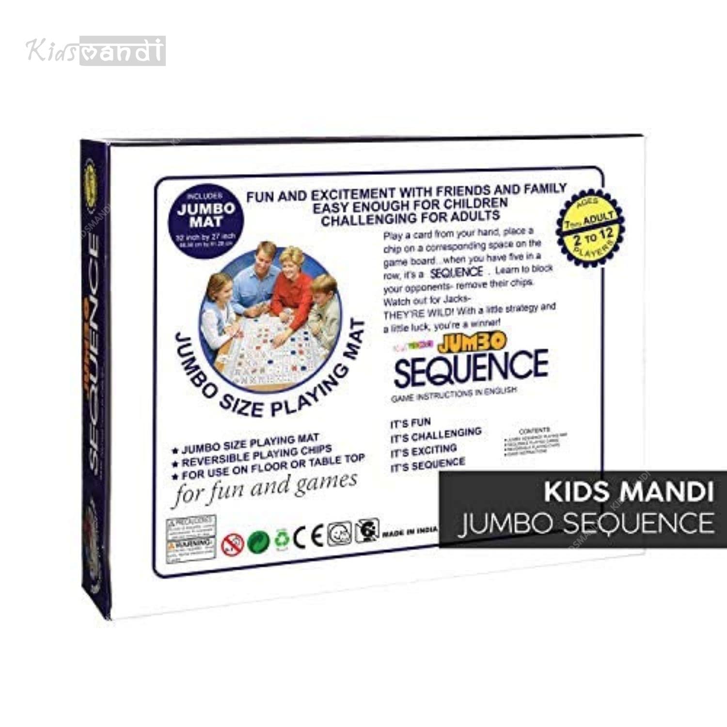 "KIDS MANDI jumbo sequence game with colorful board and cards."