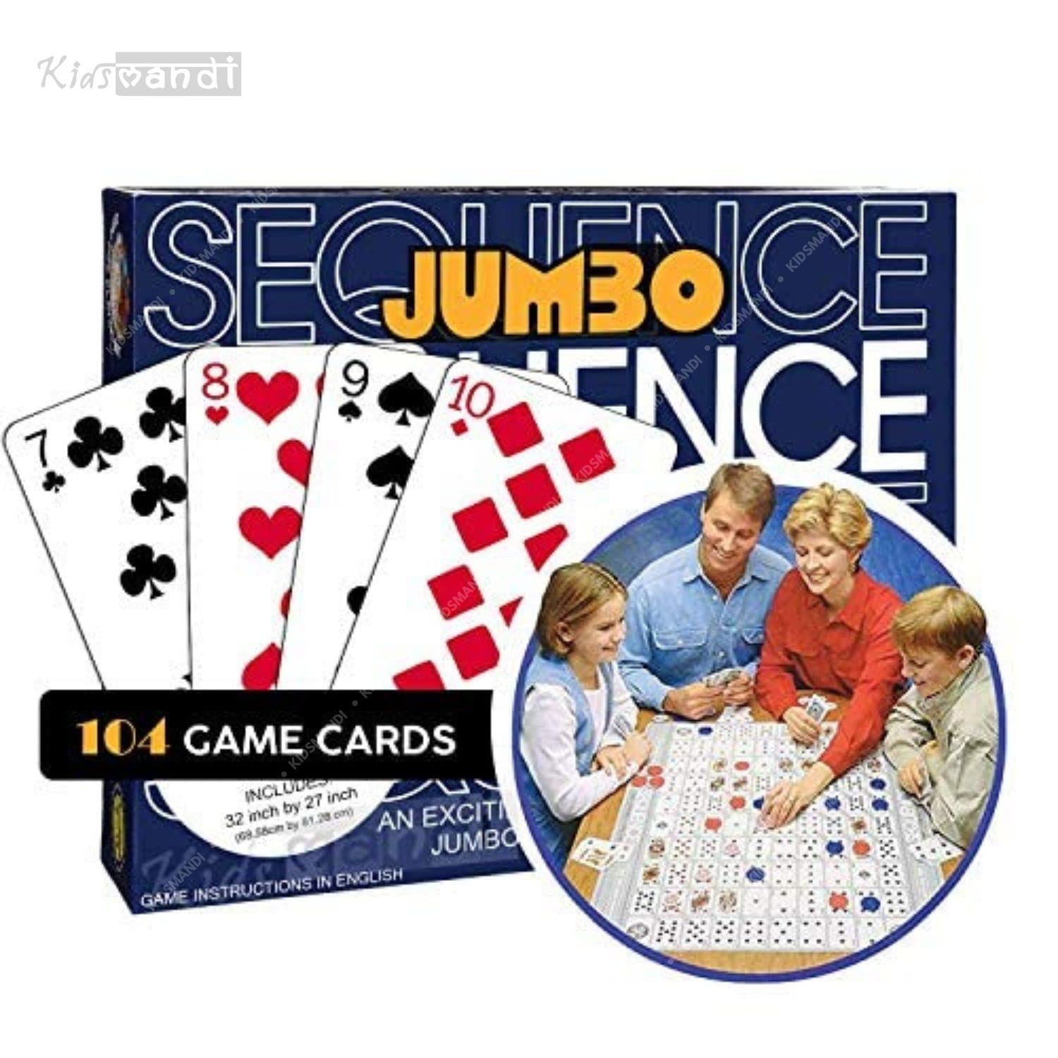 "KIDS MANDI jumbo sequence game with colorful board and cards."