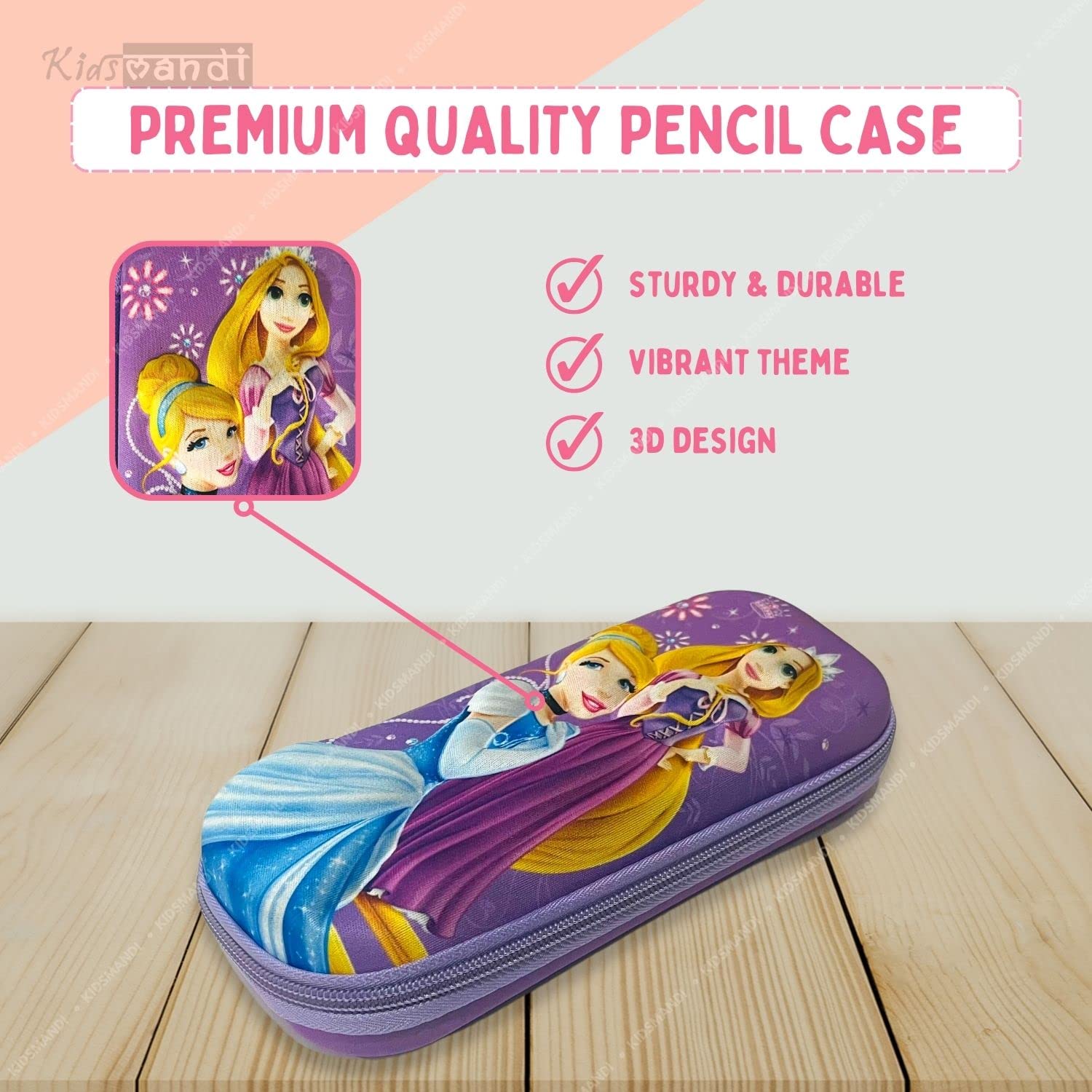 Kids Mandi 3D design Eva pencil case with mesh compartment