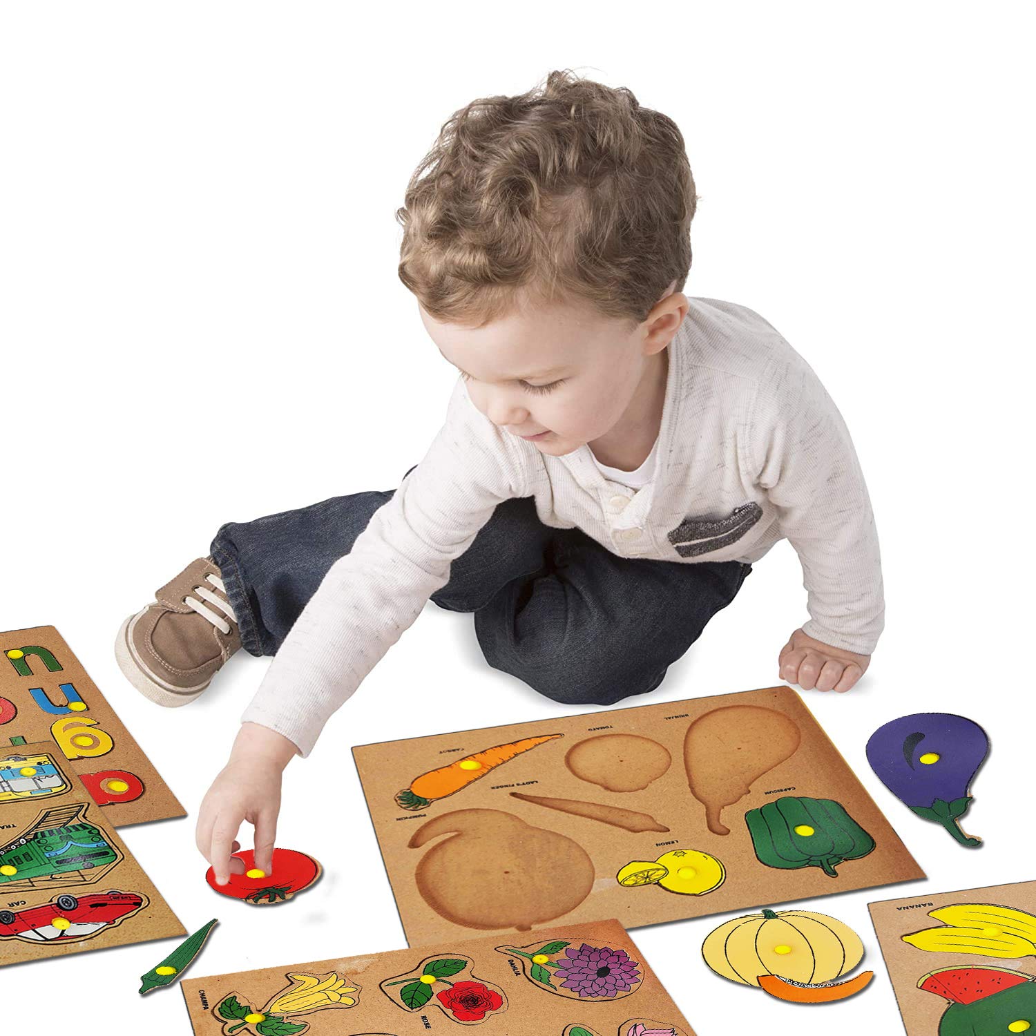 Kids Mandi Wooden Identification Tray Puzzle with Knobs