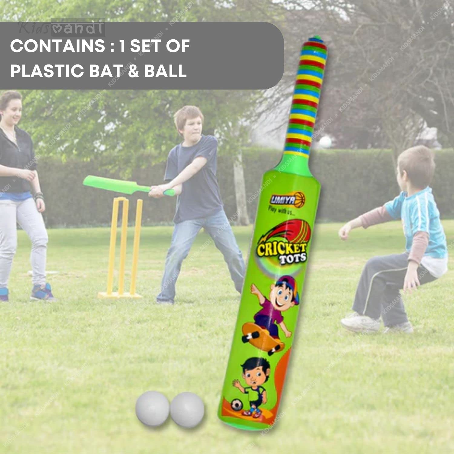 Kids Mandi lightweight bat, ball, and hockey combo. Ideal for indoor/outdoor play. Non-toxic, child-safe. Great gift for boys/girls. Color may vary.